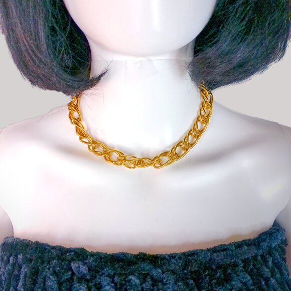 Gold Stainless Steel Costume Chain Link Choker Necklace - Picture 1 of 3